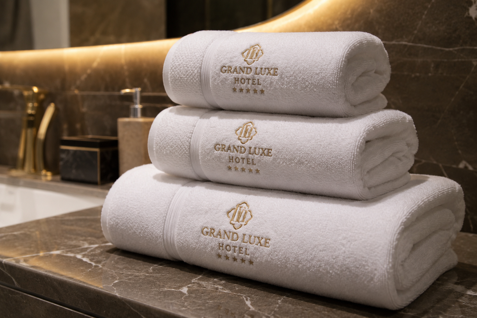 Nakış logolu otel havluları ile banyolarda şıklık ve kalite bir arada. Dayanıklı yapısı ve modern sunumuyla otel konseptlerine premium bir dokunuş katar.