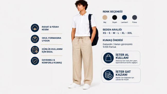 Adana’da baggy pantolon üretici, imalatçı ve toptancı arayanlar için Krallar Tekstil; unisex baggy fit okul pantolonları, kuruma özel üretim seçenekleri ve 53 yıllık deneyimiyle kaliteli ve güvenilir çözümler sunmaktadır.