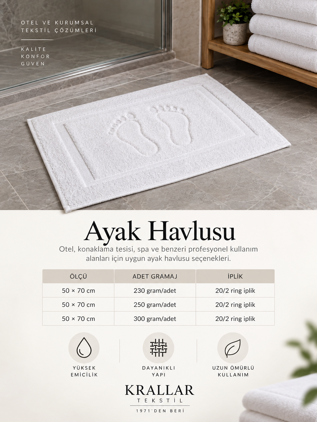 Denizli ayak havlusu üreticisi Krallar Tekstil’den otellere özel farklı gramajlarda toplu ayak havlusu üretimi.