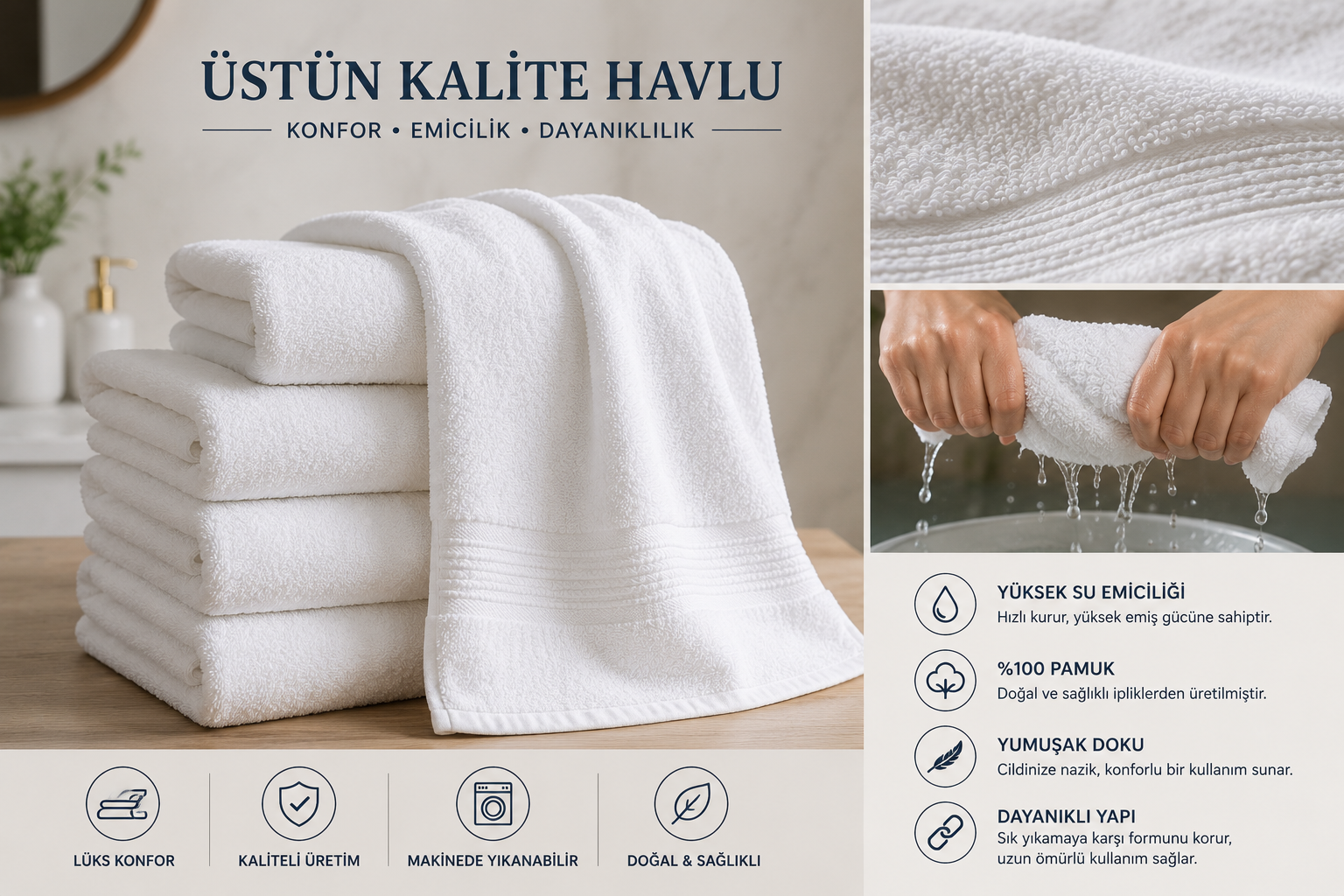 Krallar Tekstil, yüksek kaliteli pamuk havlu üretimiyle yumuşak doku, yüksek su emiciliği ve uzun ömürlü kullanım sunarak otel, spa, hamam ve ev tekstili ihtiyaçlarına profesyonel çözümler üretmektedir. 