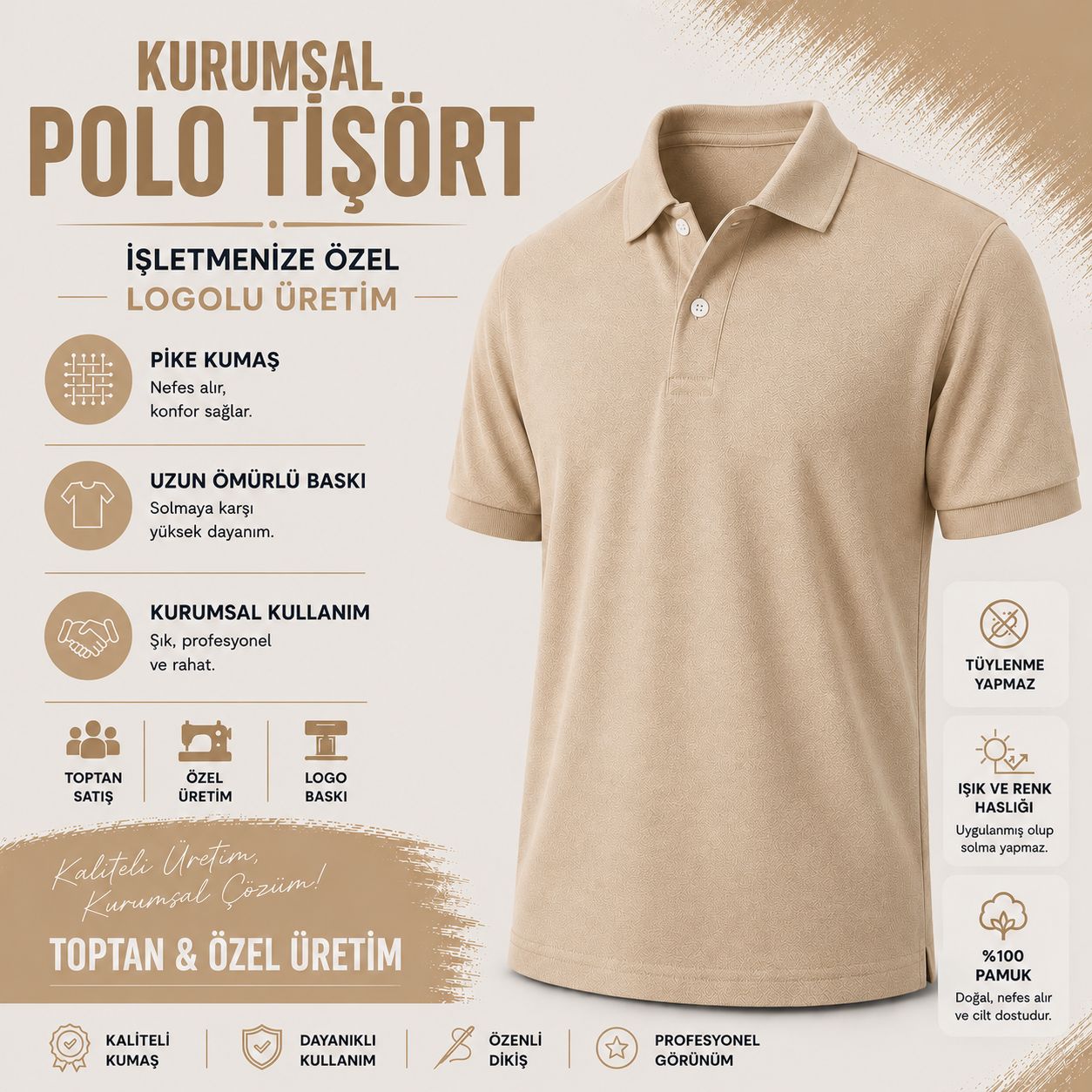 Krallar Tekstil tarafından üretilen kurumsal polo tişörtler; personel kıyafetleri, iş kıyafetleri ve işletmelere özel logolu kurumsal giyim çözümleri için tasarlanmıştır.