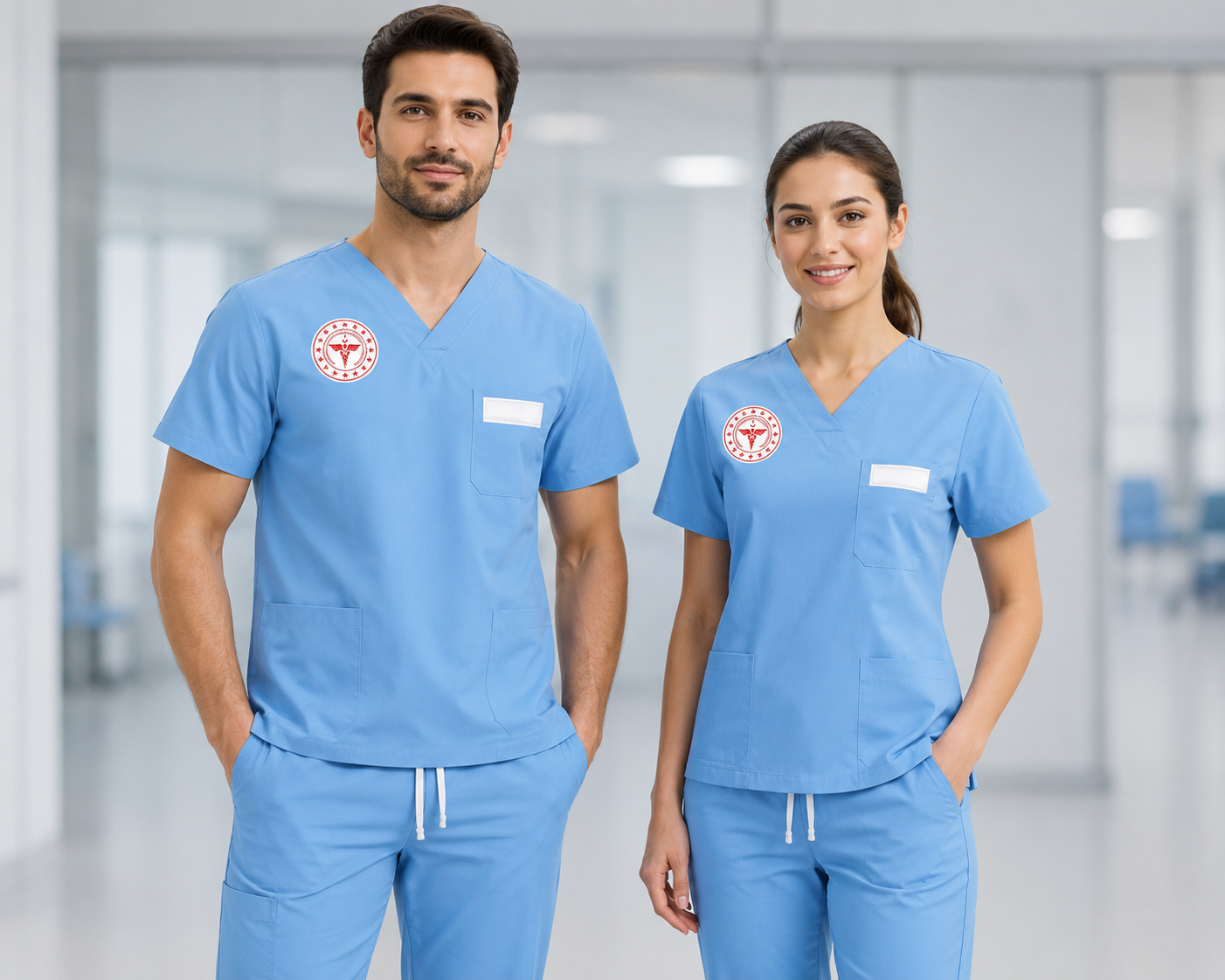 Alaskan Blue doktor scrubs takımı, kadın ve erkek doktorlar için modern, konforlu ve profesyonel bir görünüm sunar. Hastaneler, poliklinikler, tıp merkezleri ve özel sağlık kuruluşlarında görev yapan hekimler için tasarlanan bu scrubs modeli, Krallar Tekstil tarafından dayanıklı kumaş yapısı, rahat kalıbı ve kuruma özel üretim seçenekleriyle üretilmektedir.