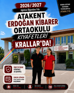 Atakent Erdoğan Kibarer Ortaokulu okul kıyafetleri ve okul forması, Krallar Tekstil tarafından üretilmekte ve Renk Durağı Menemen Yetkili Satış Noktası’nda sunulmaktadır.