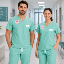 Bermuda renk aile sağlığı çalışanı scrubs takımı, kadın ve erkek aile sağlığı çalışanları (ASÇ), aile hekimliği personeli, aile sağlığı merkezi çalışanları (ASM), toplum sağlığı merkezi personeli, koruyucu sağlık hizmetleri ekipleri ve birinci basamak sağlık çalışanları için profesyonel kullanım sunar. Krallar Tekstil tarafından konforlu kalıp, dayanıklı kumaş yapısı ve kuruma özel üretim seçenekleriyle üretilmektedir.
