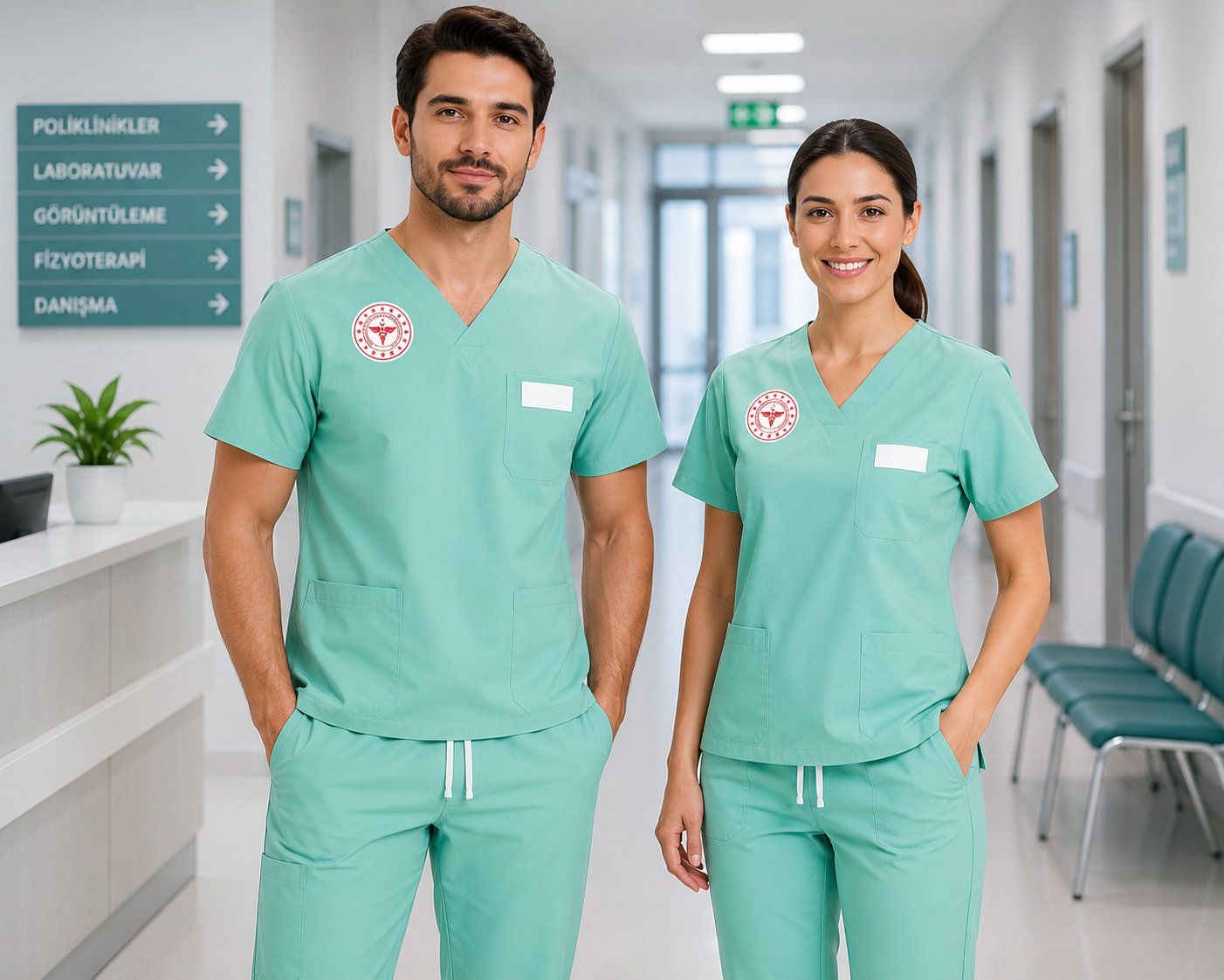 Bermuda renk aile sağlığı çalışanı scrubs takımı, kadın ve erkek aile sağlığı çalışanları (ASÇ), aile hekimliği personeli, aile sağlığı merkezi çalışanları (ASM), toplum sağlığı merkezi personeli, koruyucu sağlık hizmetleri ekipleri ve birinci basamak sağlık çalışanları için profesyonel kullanım sunar. Krallar Tekstil tarafından konforlu kalıp, dayanıklı kumaş yapısı ve kuruma özel üretim seçenekleriyle üretilmektedir.