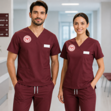 Biking Red scrubs takımı, kadın ve erkek fizyoterapistler, diyetisyenler, klinik psikologlar, dil ve konuşma terapistleri, iş ve uğraşı terapistleri, sağlık fizikçileri, odyologlar ve perfüzyonistler için profesyonel kullanım sunar. Krallar Tekstil tarafından yoğun çalışma temposuna uygun, konforlu, dayanıklı ve kuruma özel üretim seçenekleriyle üretilmektedir.