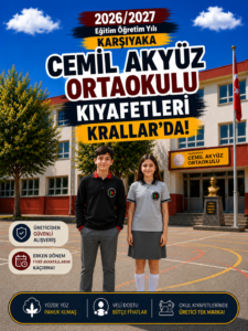 Cemil Akyüz Ortaokulu okul kıyafetleri ve okul forması, Krallar Tekstil kalitesiyle üretilmekte ve Krallar mağazalarında satışa sunulmaktadır.