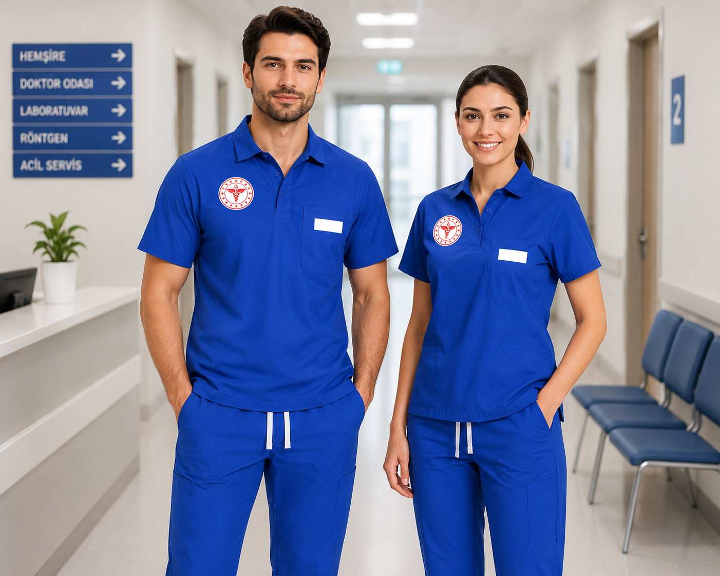 Dazzling Blue temizlik personeli hizmet kıyafeti, kadın ve erkek hastane temizlik personeli, klinik temizlik görevlileri, poliklinik destek çalışanları, hijyen ekipleri, steril alan temizlik personeli ve sağlık tesisi yardımcı hizmet çalışanları için profesyonel kullanım sunar. Krallar Tekstil tarafından yoğun çalışma temposuna uygun, rahat hareket sağlayan, dayanıklı ve kuruma özel üretime uygun kumaş yapısıyla üretilmektedir.