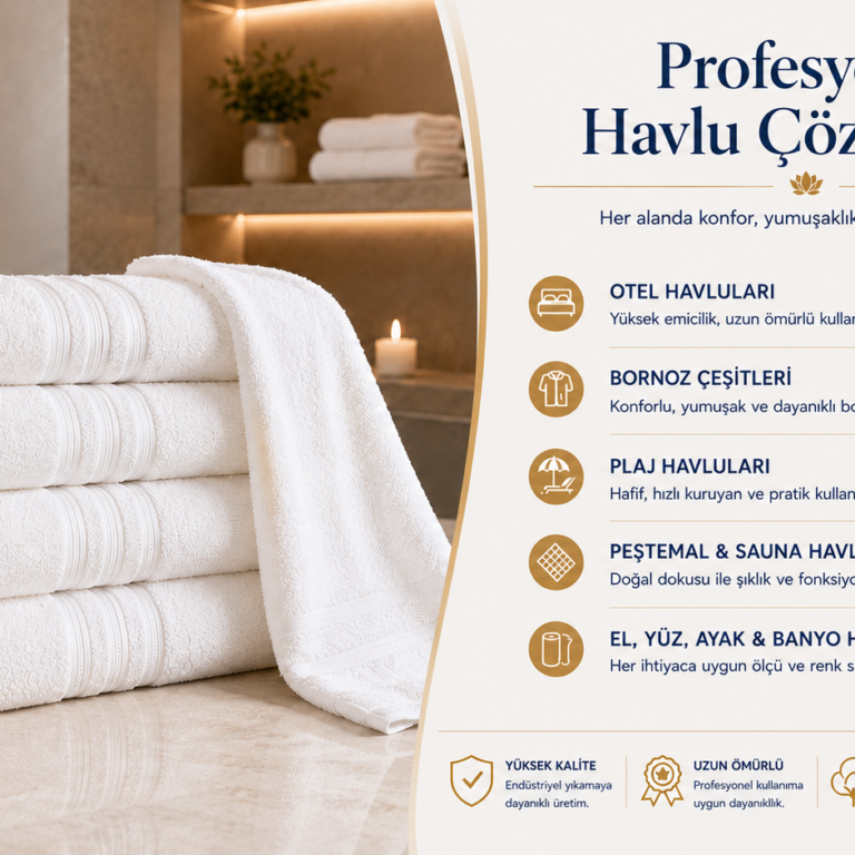 Denizli bornoz üreticisi Krallar Tekstil, farklı kullanım alanlarına uygun havlu çeşitleri, bornoz ve peştamal üretimiyle Denizli'deki oteller, işletmeler ve bireysel kullanıcılar için kaliteli tekstil çözümleri sunmaktadır.