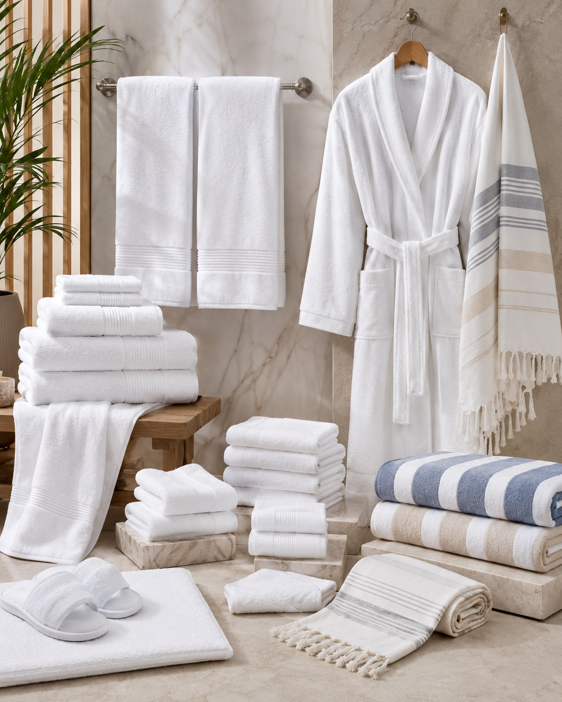 Denizli’de otel, spa ve resortlara özel banyo havlusu, el ve yüz havlusu, ayak havlusu, plaj havlusu, tıraş havlusu, bornoz ve peştemal üretimi.