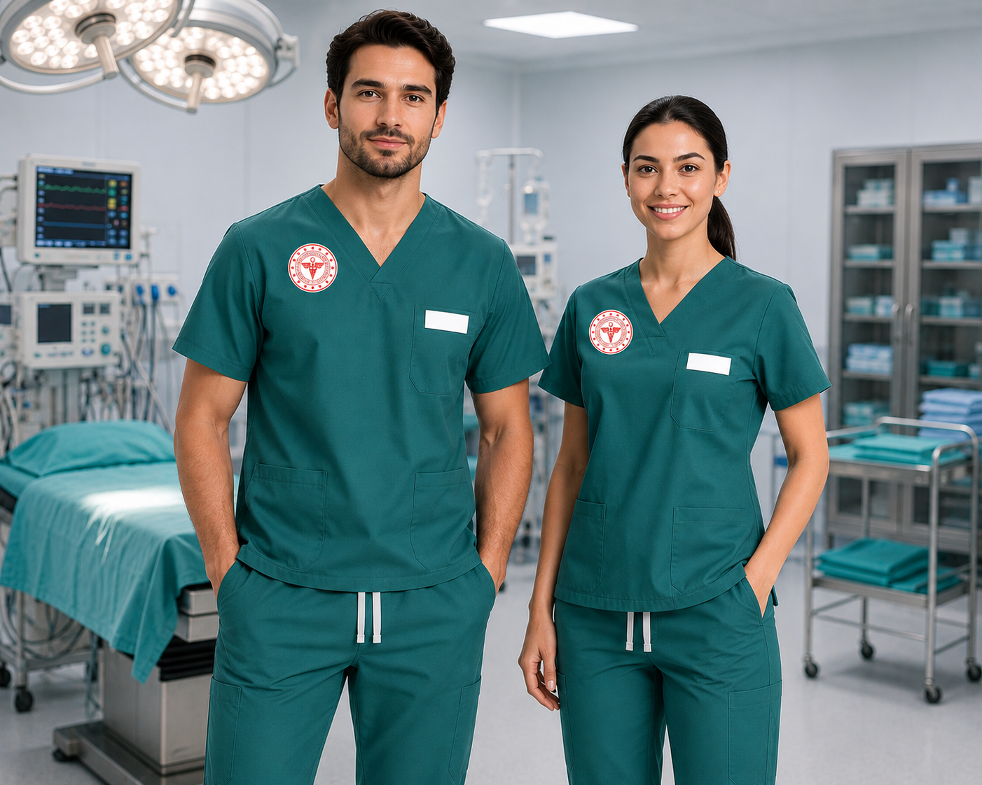 Frosty Spruce ameliyathane scrubs takımı, kadın ve erkek cerrahlar, ameliyathane hemşireleri, anestezi uzmanları, anestezi teknikerleri, ameliyathane teknisyenleri ve sterilizasyon ünitesi çalışanları için profesyonel kullanım sunar. Krallar Tekstil tarafından hareket özgürlüğü sağlayan, dayanıklı ve yoğun çalışma koşullarına uygun kumaş yapısıyla üretilmektedir.