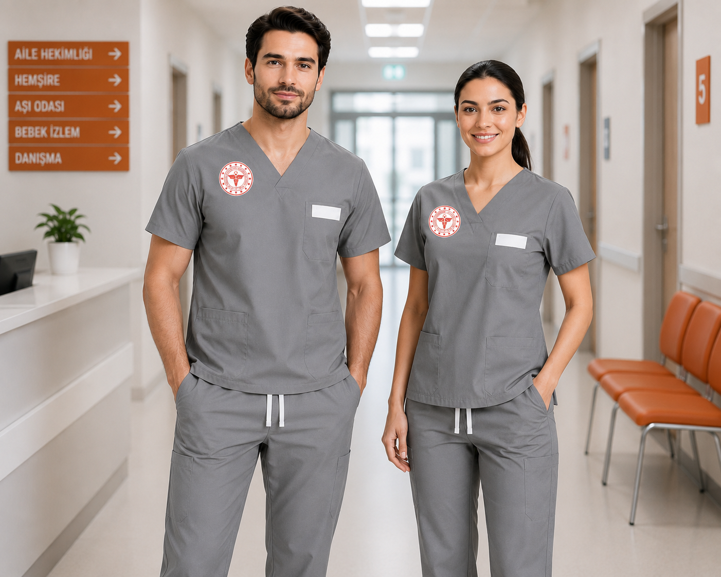 Neutral Gray scrubs takımı, kadın ve erkek teknik hizmetler personeli, biyomedikal teknisyenleri, biyomedikal mühendisleri, bilgi işlem personeli, teknik servis ekipleri, laboratuvar teknik destek çalışanları ve sağlık tesislerinde görev yapan teknik kadrolar için profesyonel kullanım sunar. Krallar Tekstil tarafından dayanıklı kumaş yapısı, konforlu kalıbı ve kuruma özel üretim seçenekleriyle üretilmektedir.