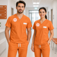 Orange Ochre renk scrubs takımı, kadın ve erkek klinik destek kadrosunda görev yapan sürekli işçiler, hasta yönlendirme personeli, hasta taşıma görevlileri, klinik destek personeli, sağlık hizmetleri destek çalışanları ve yardımcı hizmet personeli için profesyonel kullanım sunar. Krallar Tekstil tarafından yoğun çalışma temposuna uygun, dayanıklı kumaş yapısı, rahat kalıbı ve kuruma özel üretim seçenekleriyle üretilmektedir.