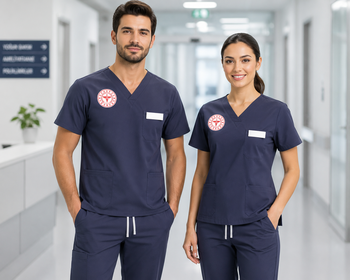 Patriot Blue hemşire scrubs takımı, kadın ve erkek hemşireler, servis hemşireleri, yoğun bakım hemşireleri, acil servis hemşireleri, poliklinik hemşireleri ve klinik sağlık personeli için profesyonel kullanım sunar. Krallar Tekstil tarafından konforlu kalıp, dayanıklı kumaş yapısı ve kuruma özel üretim seçenekleriyle üretilmektedir.