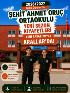 Şehit Ahmet Oruç Ortaokulu okul kıyafetleri, Krallar Tekstil güvencesiyle okulun belirlediği standartlara uygun olarak üretilmektedir. Günlük kullanıma uygun, rahat ve dayanıklı okul formaları sunulmaktadır.
