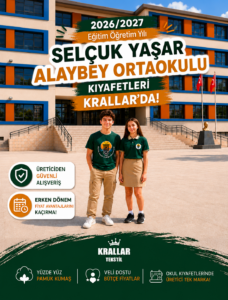 Selçuk Yaşar Alaybey Ortaokulu okul kıyafetleri ve okul forması, Krallar Tekstil tarafından üretilmekte ve Renk Durağı Menemen Yetkili Satış Noktası'nda sunulmaktadır.