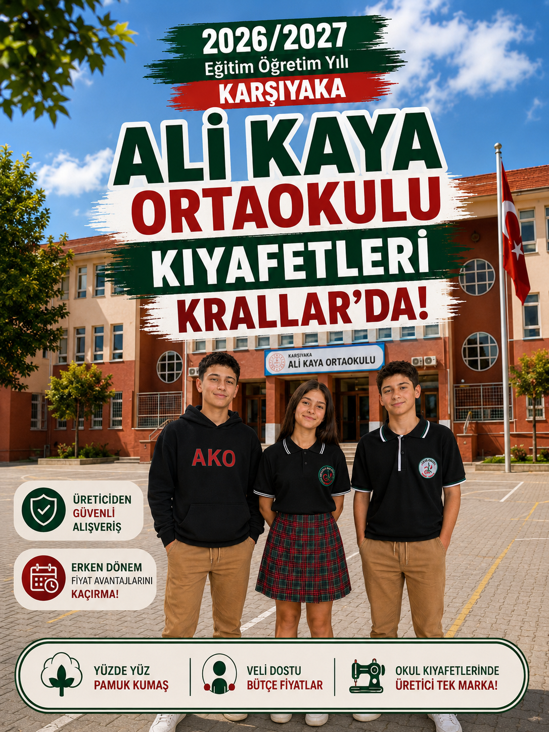 İzmir Karşıyaka Ali Kaya Ortaokulu Yeni Sezon Okul Forması Kıyafeti Krallar'da!