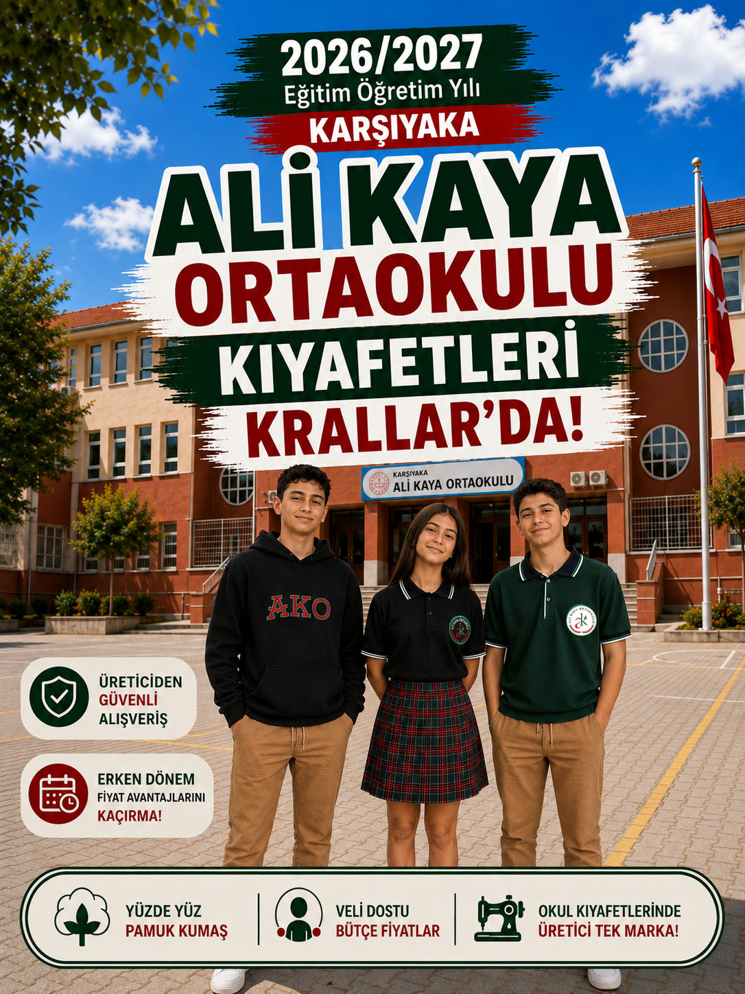İzmir Karşıyaka Ali Kaya Ortaokulu Yeni Sezon Okul Forması Kıyafeti Krallar'da!