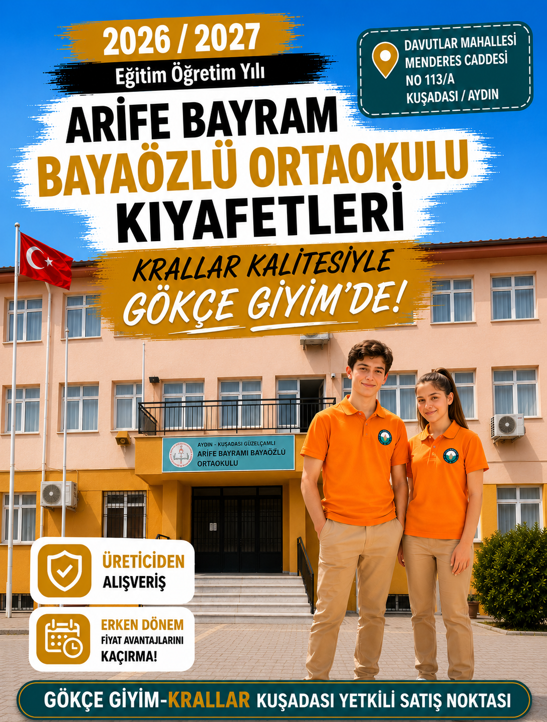 Kuşadası Arife Bayram Bayaözlü Ortaokulu Okul Forması Kıyafeti Gökçe Giyim'de