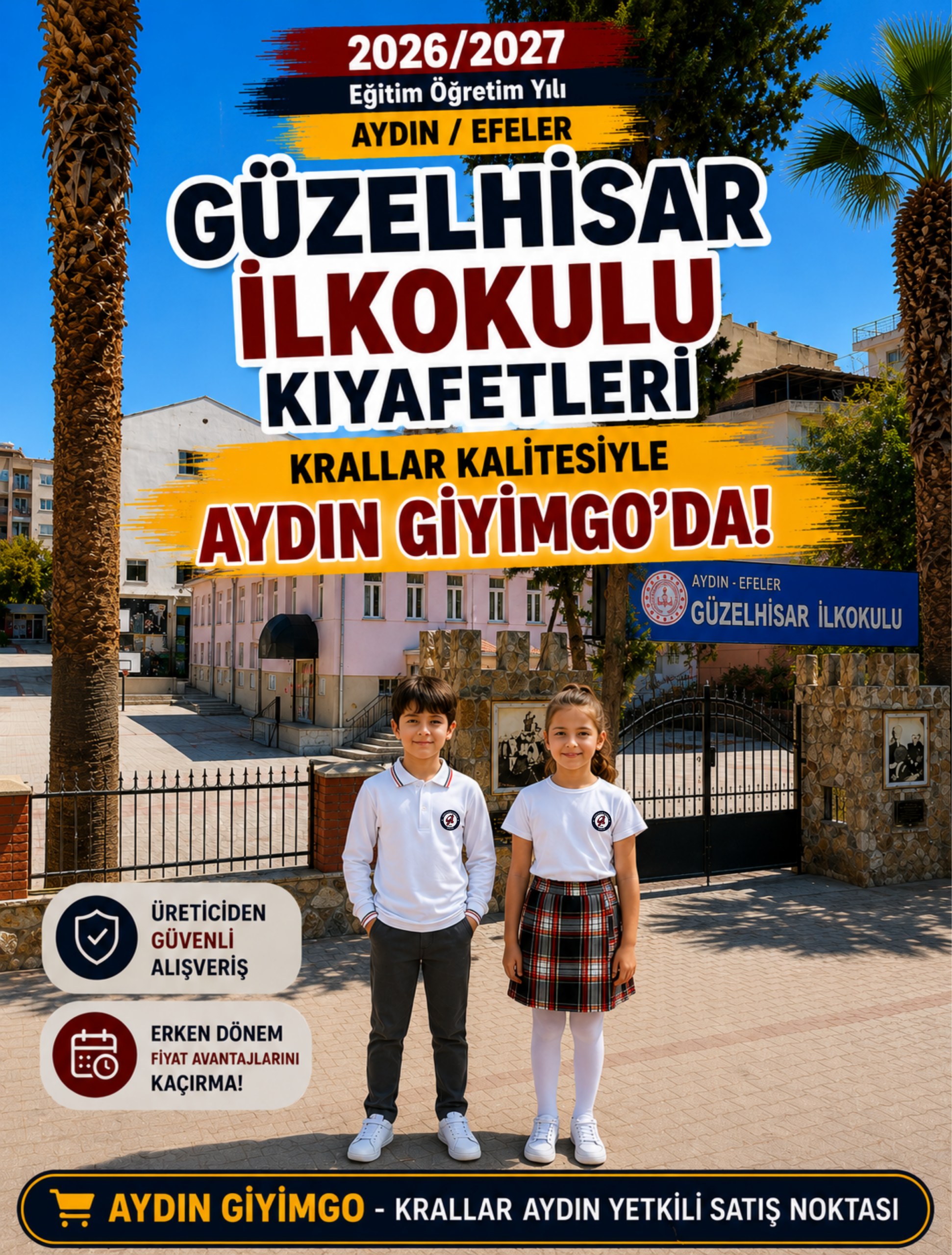 Aydın Efeler Güzelhisar İlkokulu Okul Forması Kıyafeti 2026-2027 Aydın Giyimgo'da!