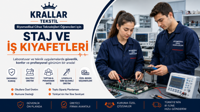 biyomedikal-cihaz-teknolojileri-staj-is-kiyafetleri-krallar-tekstil Biyomedikal Cihaz Teknolojileri öğrencileri için staj kıyafeti, iş kıyafeti ve okul logolu özel üretim seçenekleri Krallar Tekstil’de.