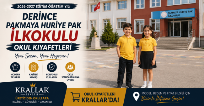 derince-pakmaya-huriye-pak-ilkokulu-okul-kiyafetleri-krallar Derince Pakmaya Huriye Pak İlkokulu 2026-2027 okul kıyafetleri. Sarı polo yaka okul formaları Krallar Tekstil kalitesiyle.