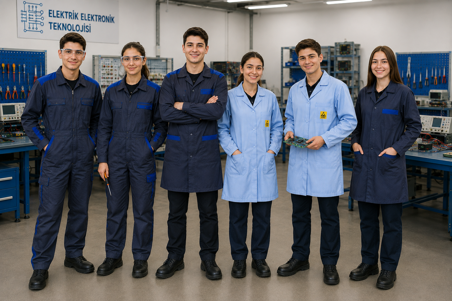 Stajdan atölyeye, tüm Elektrik Elektronik Teknolojisi iş kıyafetleri Krallar Tekstil kalitesiyle.