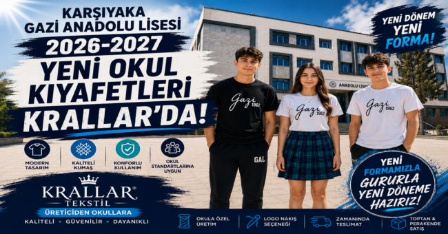 gazi-anadolu-lisesi-yeni-okul-kiyafetleri-krallar-tekstilde-2026-2027 Gazi Anadolu Lisesi 2026-2027 yeni okul kıyafeti forması Karşıyaka İzmir