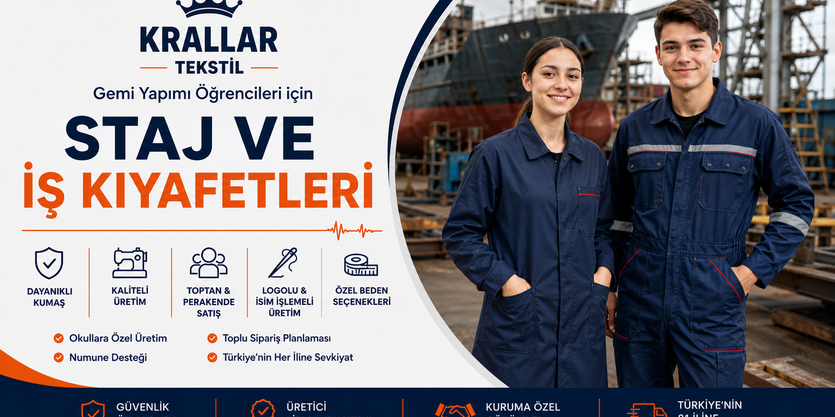 gemi-yapimi-staj-is-kiyafetleri-is-tulumu-is-onlugu-krallar-tekstil Gemi Yapımı öğrencileri için iş tulumu ve iş önlüğü Krallar Tekstil’de! Okullara özel üretim, logolu ve isim işlemeli seçenekler, özel beden ve toplu sipariş avantajları.