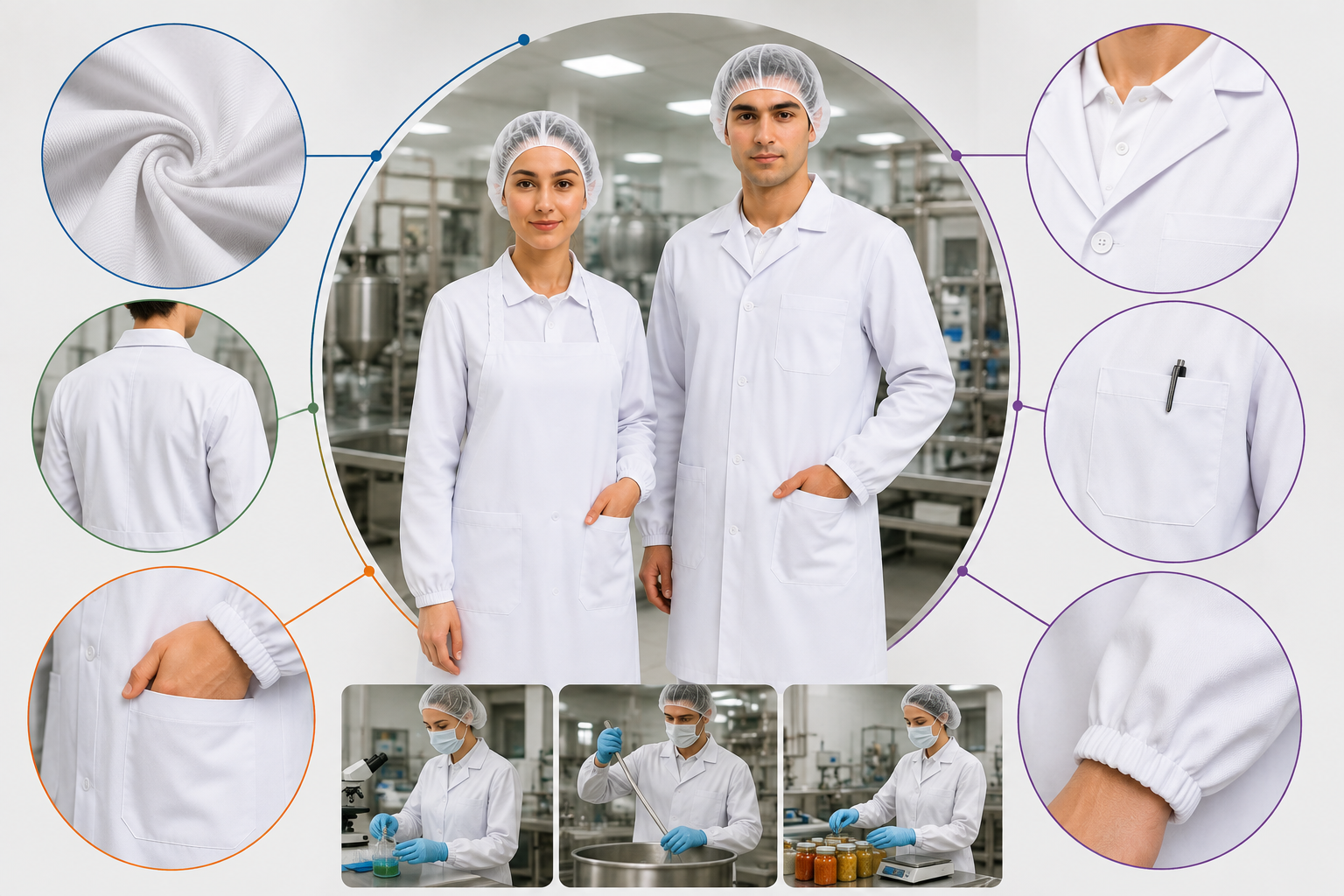 Gıda Teknolojisi iş ve staj kıyafetlerinde kumaş, kalıp, cep ve kullanım detaylarını gösteren ürün görseli – Krallar Tekstil