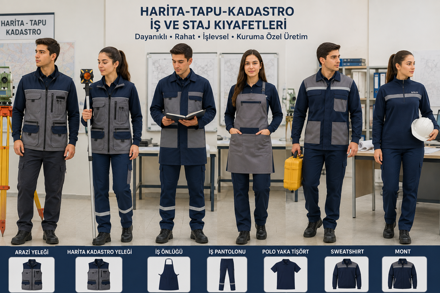 Harita-Tapu-Kadastro öğrencileri için Arazi Yeleği, Harita Kadastro Yeleği, İş Önlüğü, iş pantolonu, polo yaka tişört, sweatshirt ve mont modelleri Krallar Tekstil.