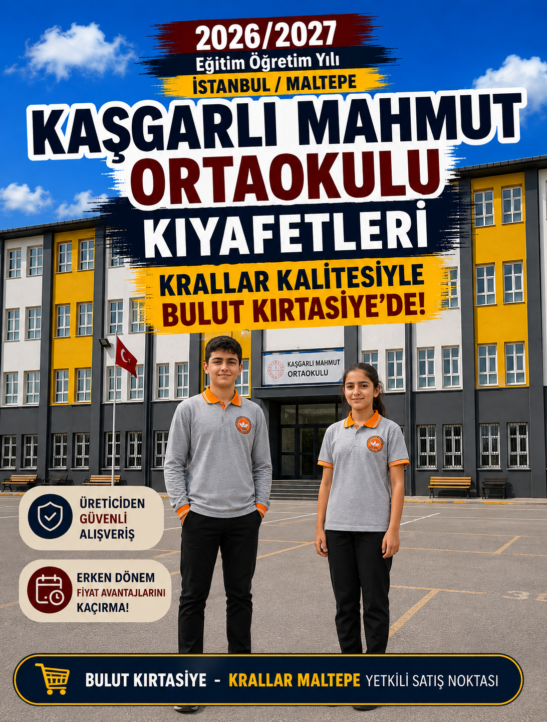 İstanbul Maltepe Kaşgarlı Mahmut Ortaokulu Yeni Sezon Okul Forması Kıyafeti Krallar Tekstil