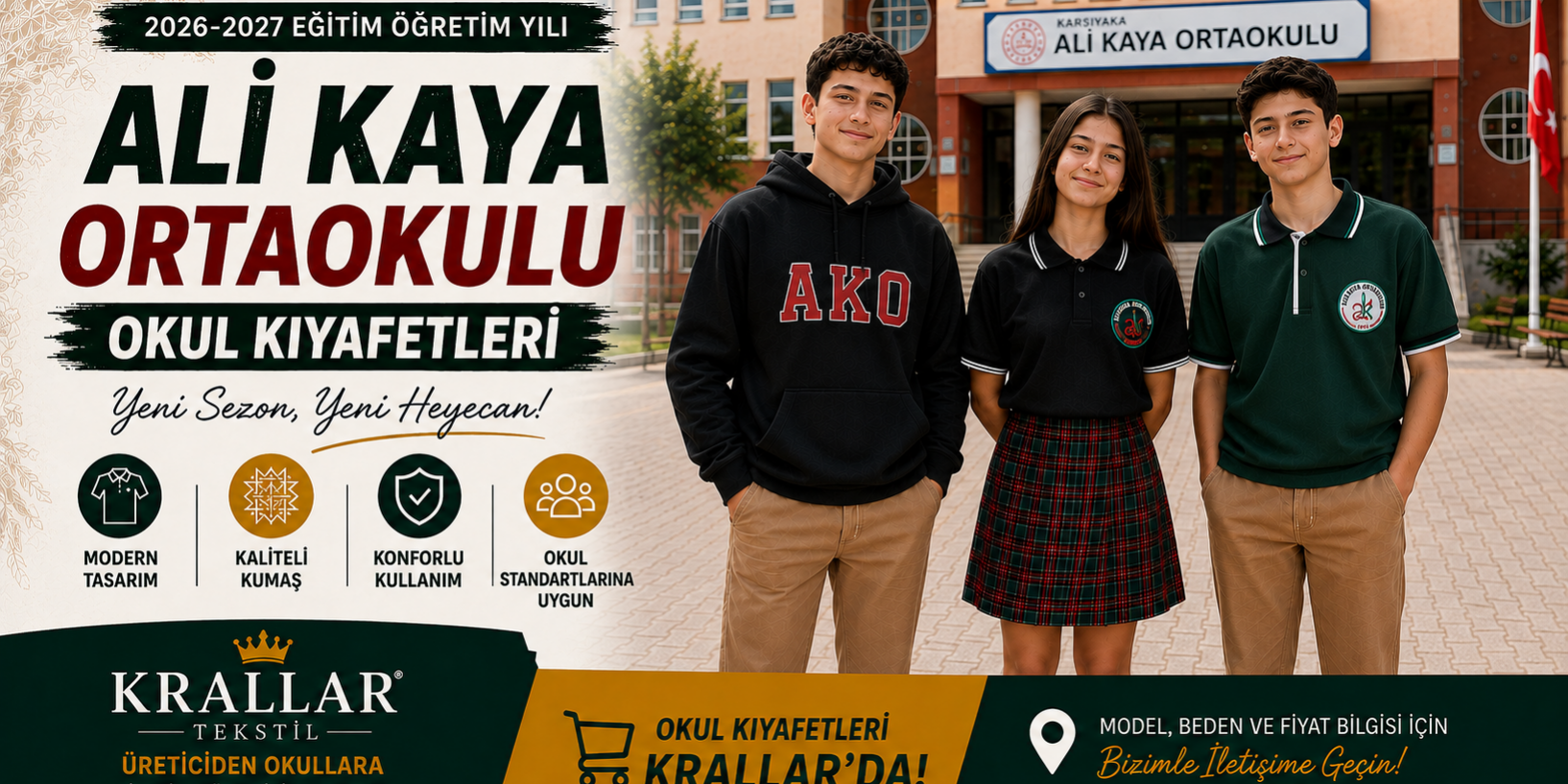 İzmir Karşıyaka Ali Kaya Ortaokulu Yeni Sezon Okul Forması Kıyafeti Krallar'da!