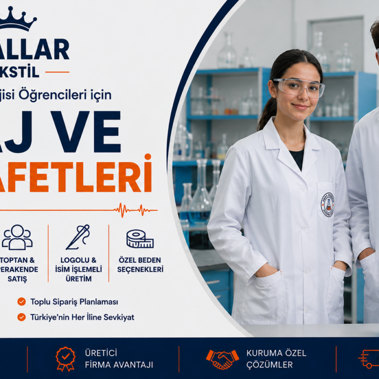 Kimya Teknolojisi öğrencileri için laboratuvar önlüğü, staj ve iş kıyafeti çözümleri Krallar Tekstil’de; okula özel üretim, logo nakışı, özel beden ve toplu sipariş avantajıyla.