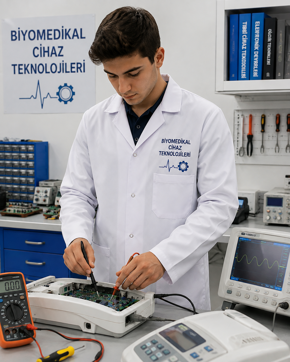 Biyomedikal laboratuvar çalışmalarına uygun, öğrenci kullanımına özel Krallar Tekstil laboratuvar önlükleri.