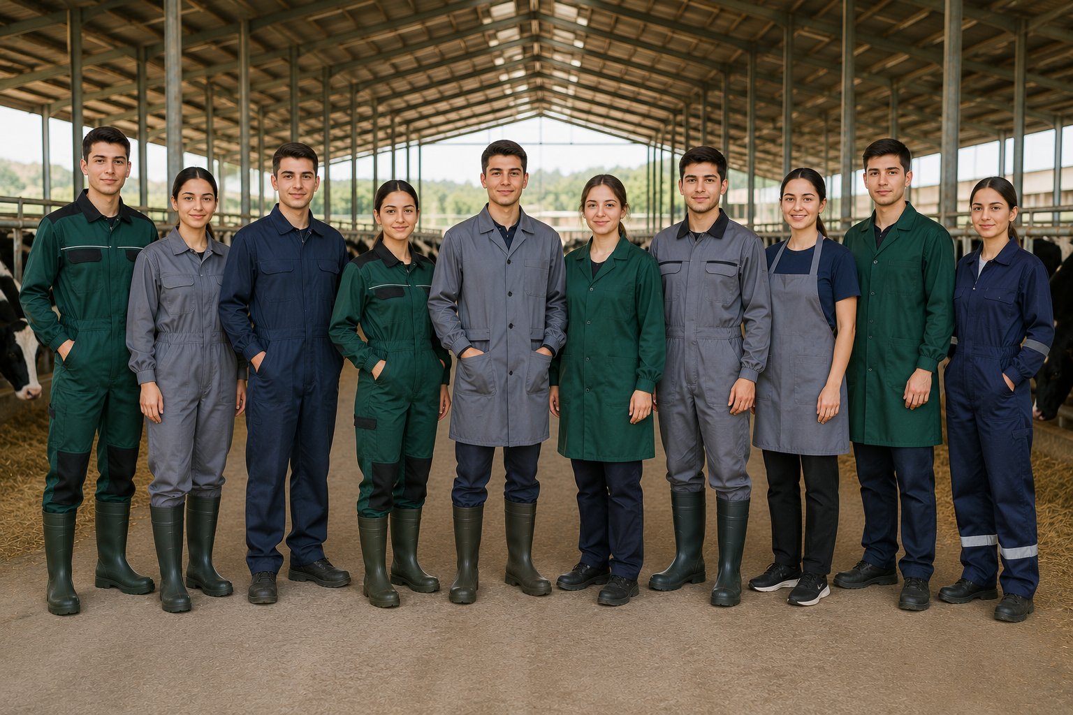 Krallar Tekstil Hayvan Yetiştiriciliği ve Sağlığı bölümü için veteriner önlüğü, hayvancılık tulumu, koruyucu iş tulumu ve farklı iş-staj kıyafetleri üretir.