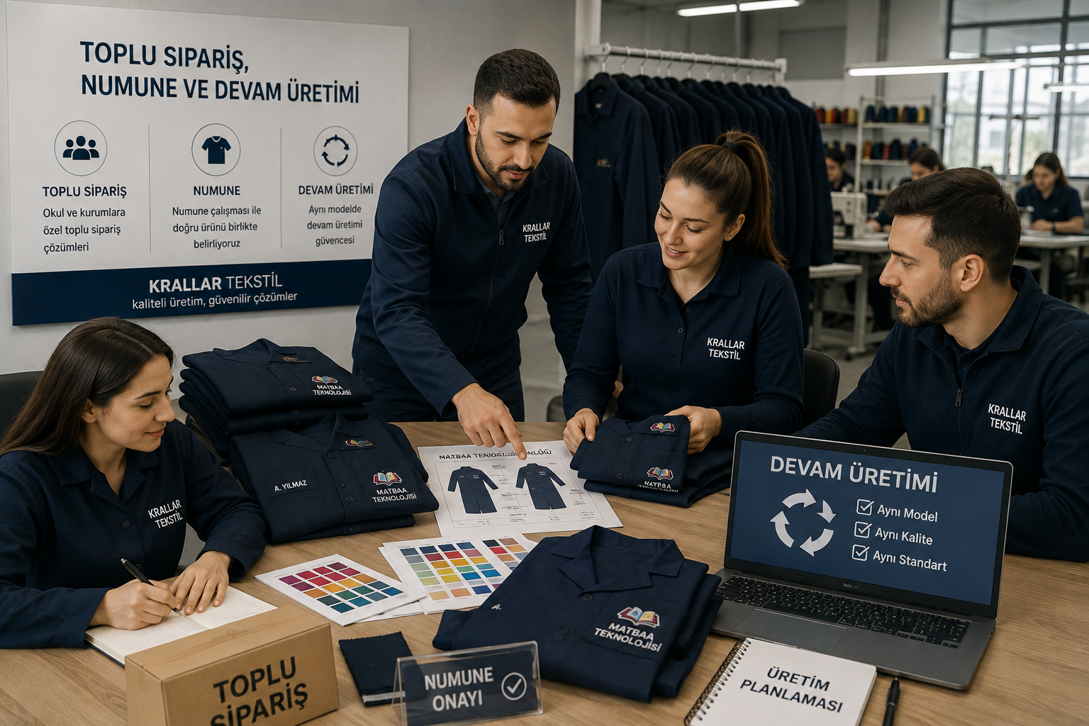 Krallar Tekstil’de Matbaa Teknolojisi kıyafetleri için toplu sipariş, numune desteği ve devam üretimi çözümleri.