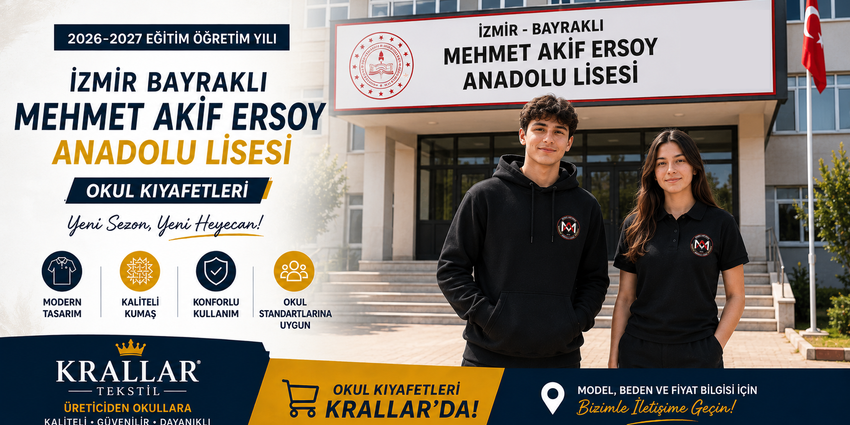 İzmir Bayraklı Mehmet Akif Ersoy Anadolu Lisesi Okul Forması KIyafeti Yeni Sezon 2026-2027 Eğitim Öğretim Yılı