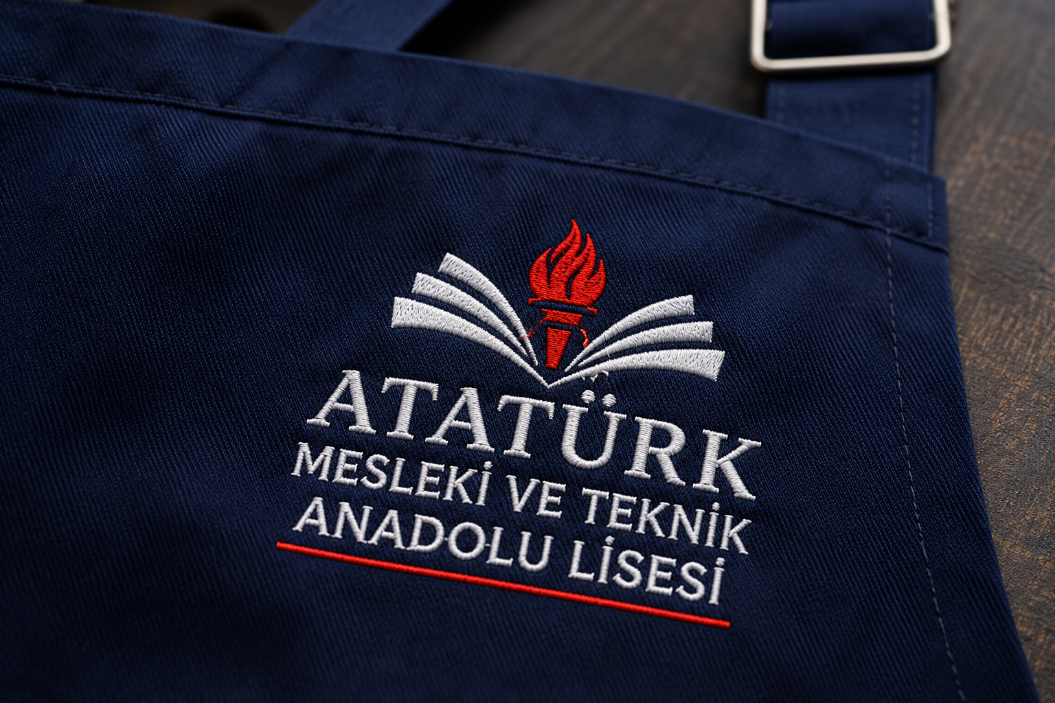 Meslek liselerine özel okul logolu ve isim işlemeli iş önlüğü üretimi Krallar Tekstil’de.