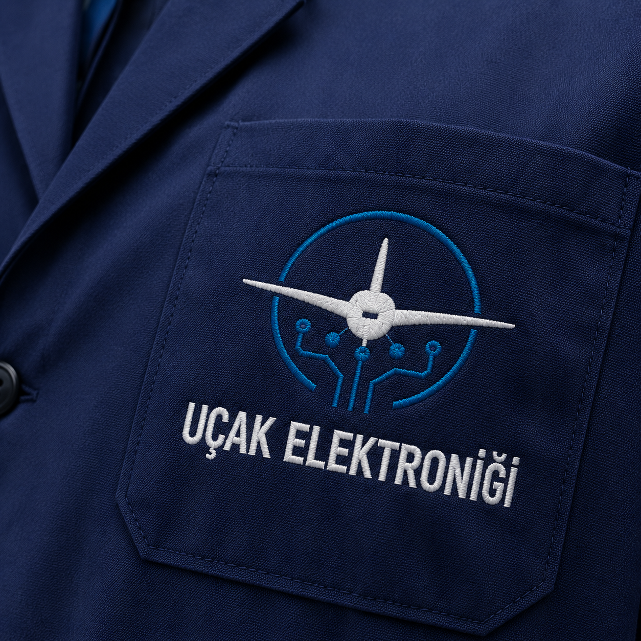 Meslek lisesi iş ve staj kıyafetlerinde kullanılan okul logosu nakış uygulaması.