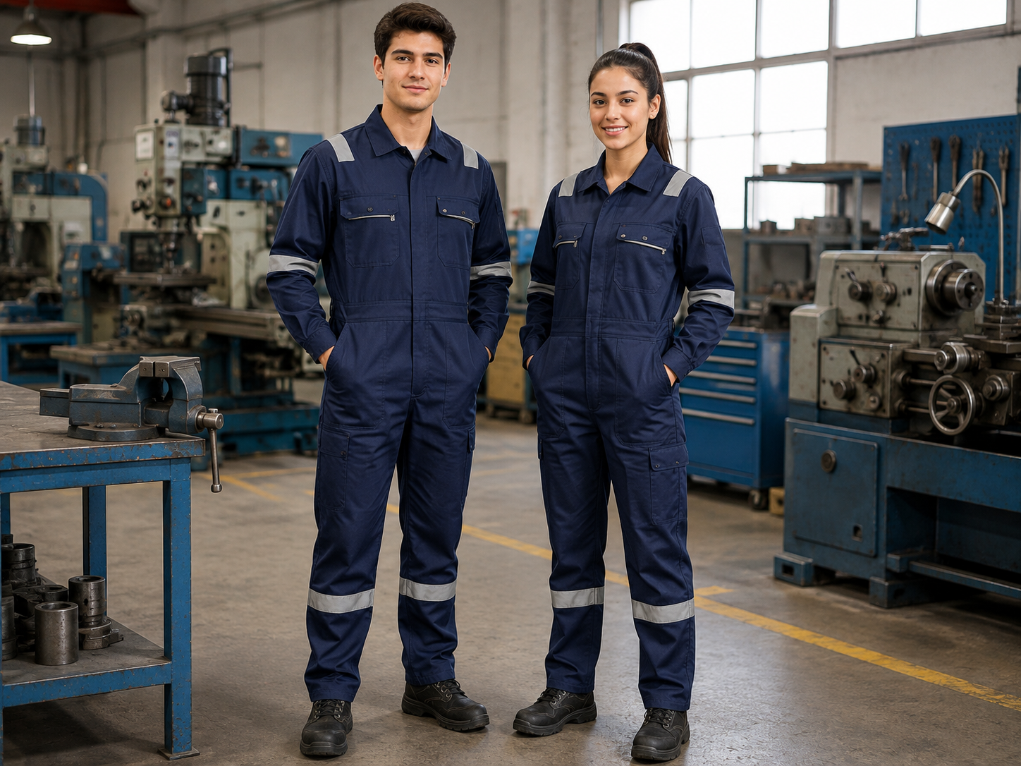 Metal Teknolojisi öğrencileri için dayanıklı kumaş, rahat kalıp ve kullanışlı cep detaylarıyla üretilen iş tulumu; atölye dersleri, uygulamalı eğitim ve staj süreçlerinde konforlu kullanım sunar.