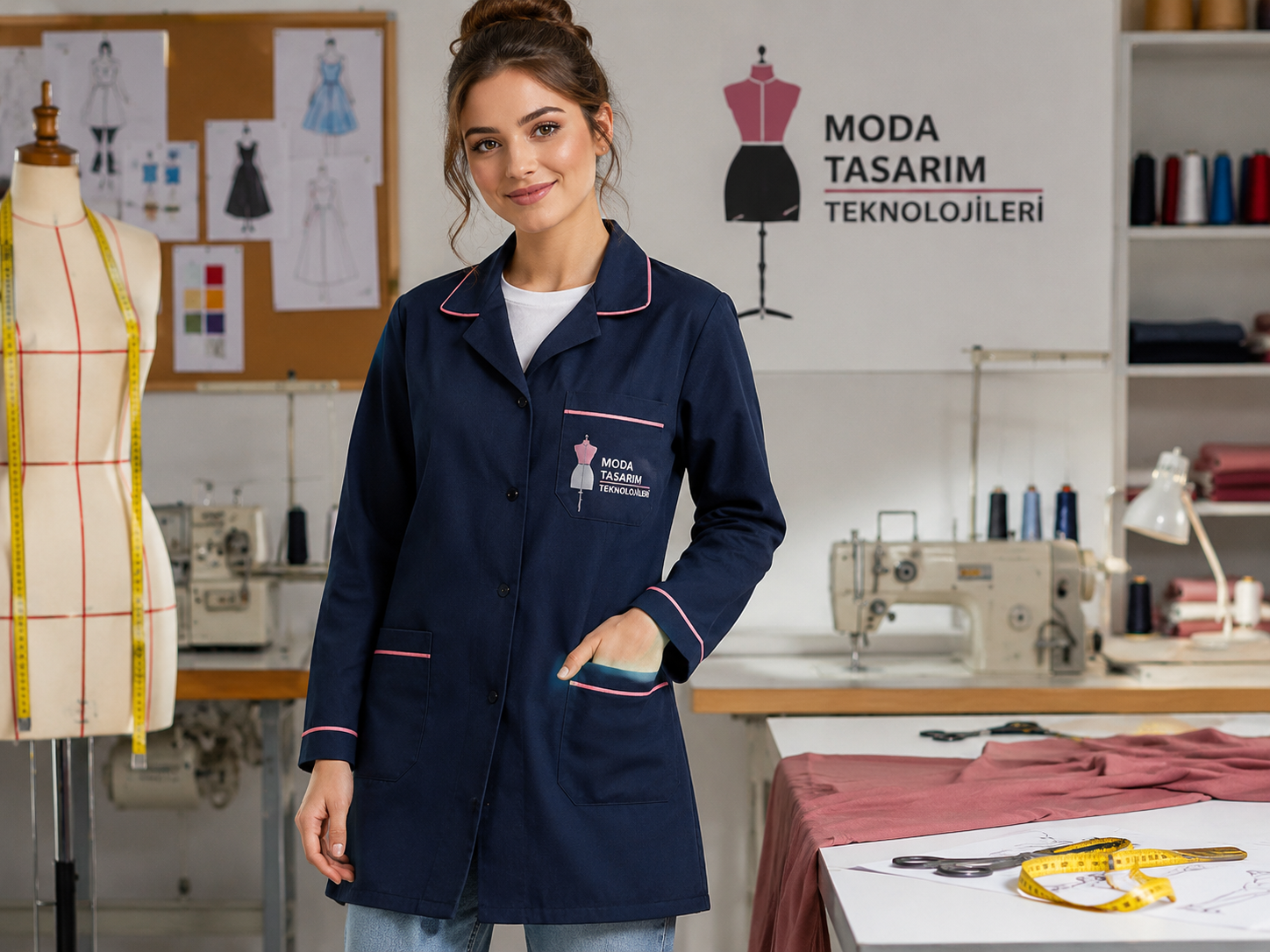 Moda Tasarım Teknolojileri öğrencileri için dayanıklı, rahat ve okul kullanımına uygun atölye önlüğü üretimi Krallar Tekstil’de.