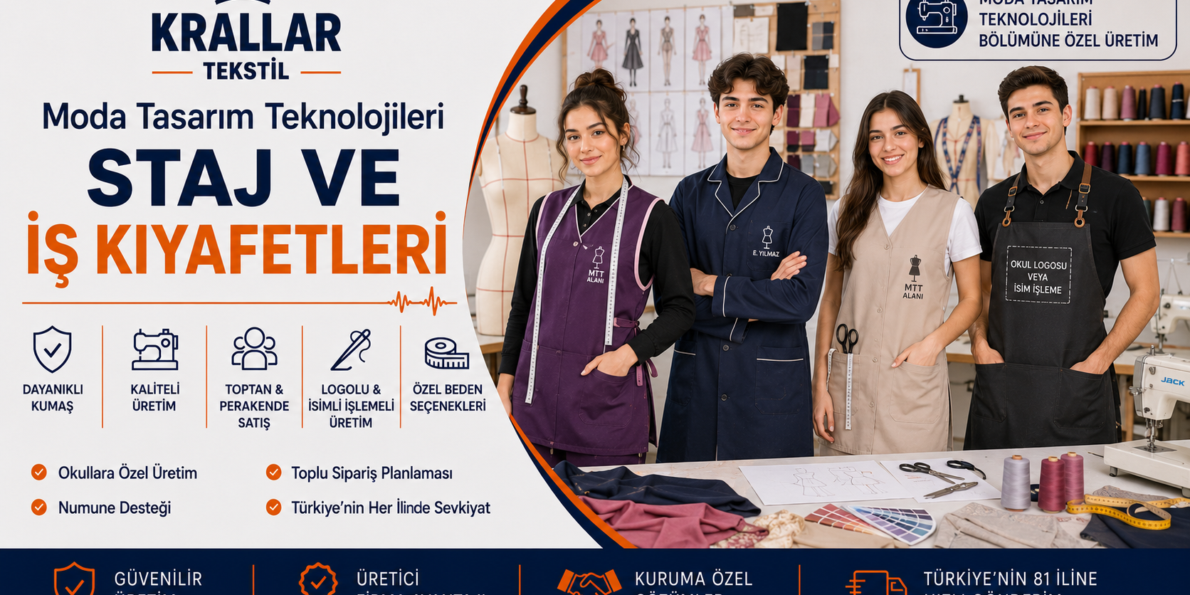 moda-tasarim-teknolojileri-staj-is-kiyafetleri-krallar-tekstil Moda Tasarım Teknolojileri öğrencileri için staj ve iş kıyafetleri, okul logolu atölye önlükleri ve özel üretim seçenekleri Krallar Tekstil’de.