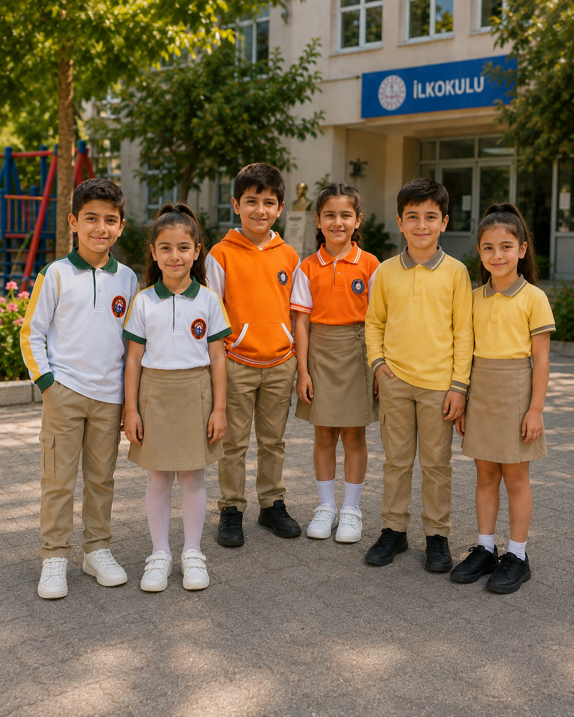 Krallar Tekstil tarafından üretilen ilkokul okul forması modelleri; sweatshirt, polo yaka tişört, okul pantolonu ve okul eteği seçenekleriyle kaliteli kumaş, dayanıklı dikiş ve üreticiden uygun fiyat avantajını bir arada sunmaktadır. Okullara özel üretim ve perakende satış seçenekleriyle okul kıyafeti ihtiyaçlarına profesyonel çözümler sağlanmaktadır.