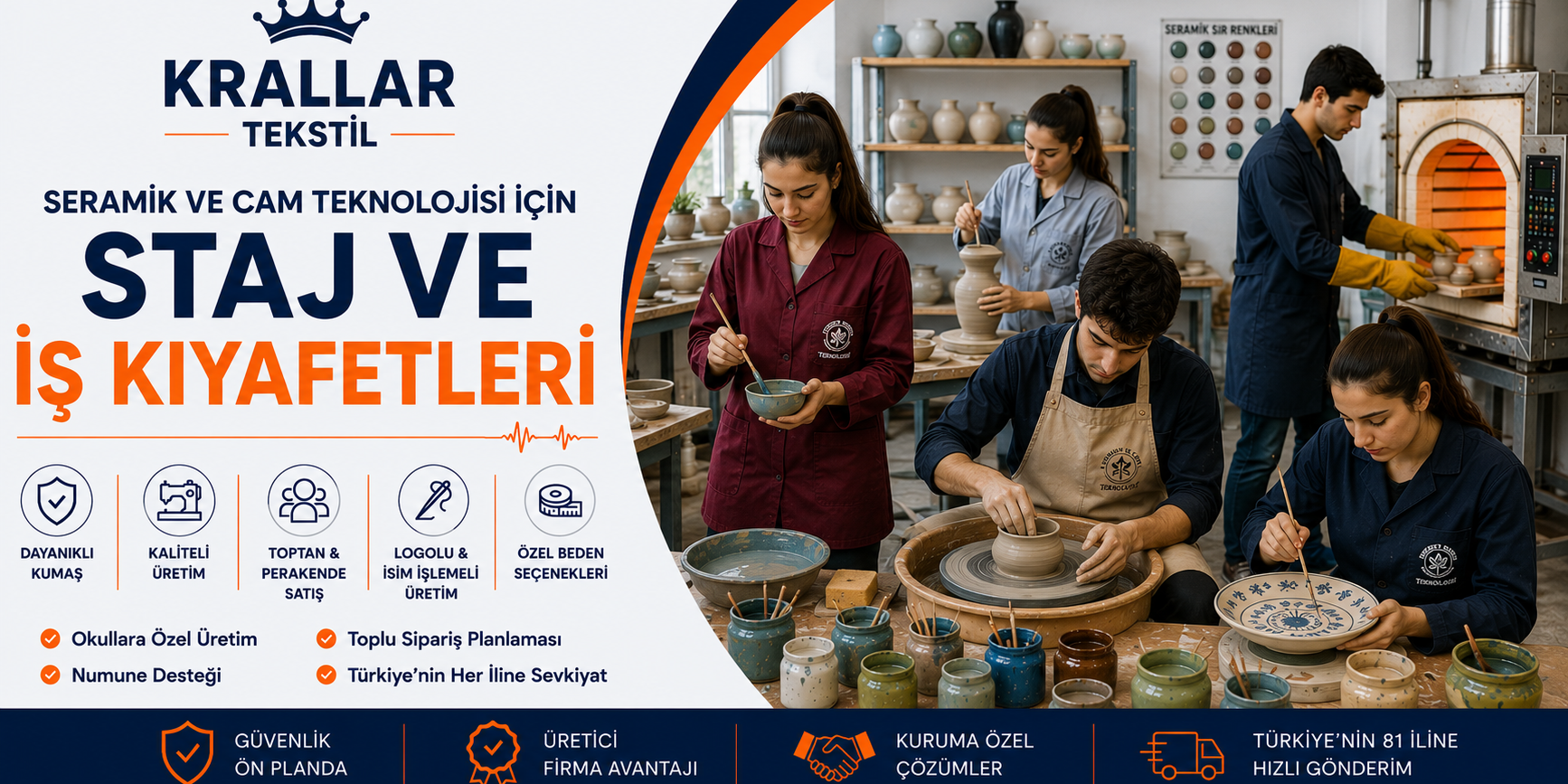seramik-cam-teknolojisi-staj-is-kiyafetleri-krallar-tekstil Seramik ve Cam Teknolojisi öğrencileri için seramik önlüğü, atölye önlüğü, iş ve staj kıyafetleri; okul logolu, isim işlemeli ve kuruma özel üretim seçenekleri, Krallar Tekstil