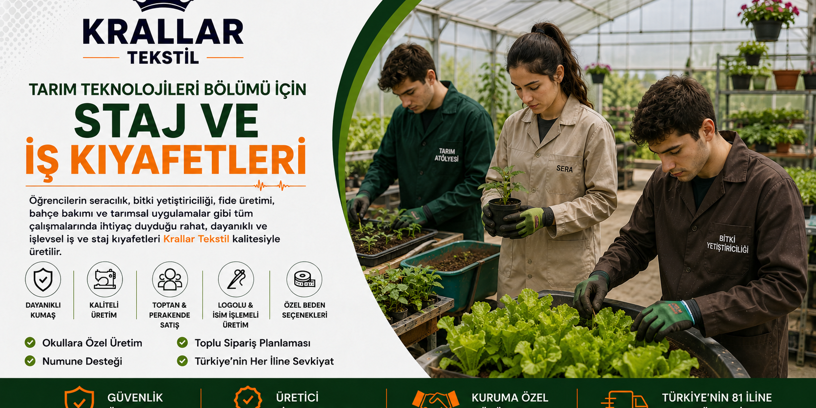 tarim-teknolojileri-is-staj-kiyafetleri-krallar-tekstil Krallar Tekstil’den Tarım Teknolojileri öğrencilerine özel, sera, bahçe ve bitki yetiştiriciliği uygulamalarına uygun iş ve staj kıyafetleri.