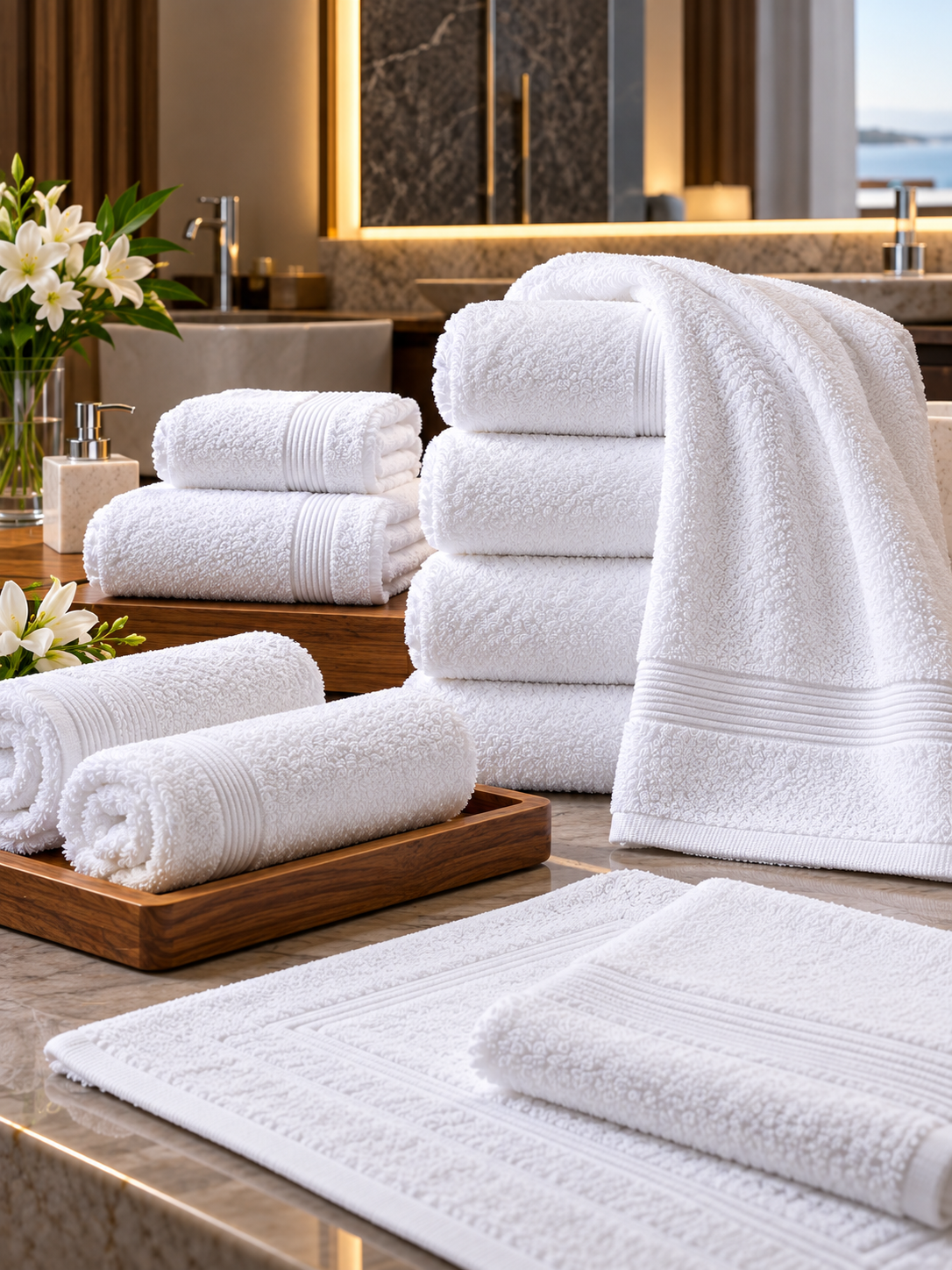 Krallar Tekstil üretimi 20/2 ring iplik otel havluları; el-yüz, ayak ve banyo havlusu seçenekleriyle otel ve konaklama tesislerinin toplu siparişleri için üretilmektedir.