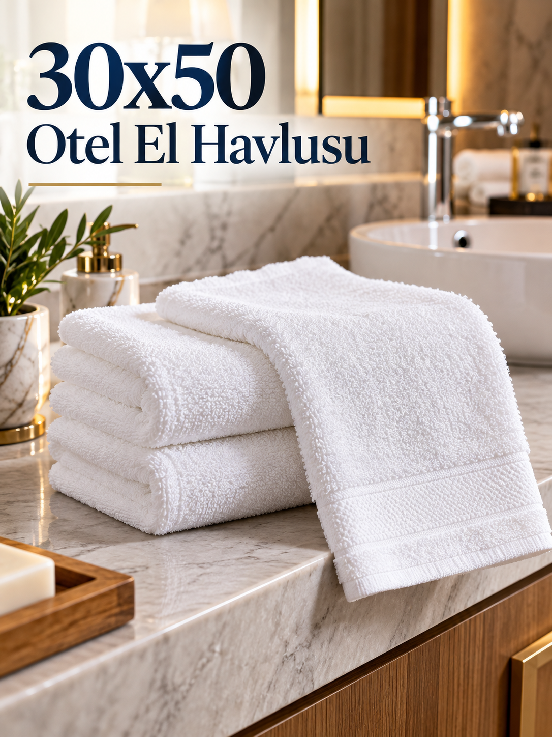 Otel banyoları ve profesyonel konaklama tesisleri için üretilen 30x50 cm beyaz otel el havlusu. Krallar Tekstil, otel tekstili ihtiyaçlarına yönelik toplu ve kuruma özel havlu üretimi gerçekleştirir.