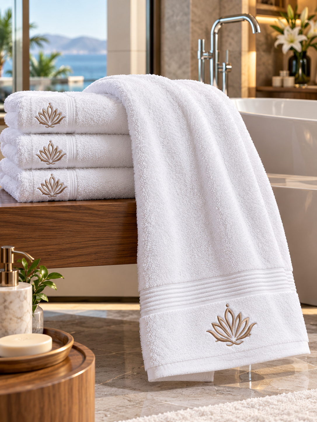 Otel ve konaklama tesislerine yönelik 70x140 logolu otel banyo havlusu. Krallar Tekstil tarafından otel logosu, kurumsal kimlik ve teknik taleplere göre özel üretim planlanabilir.