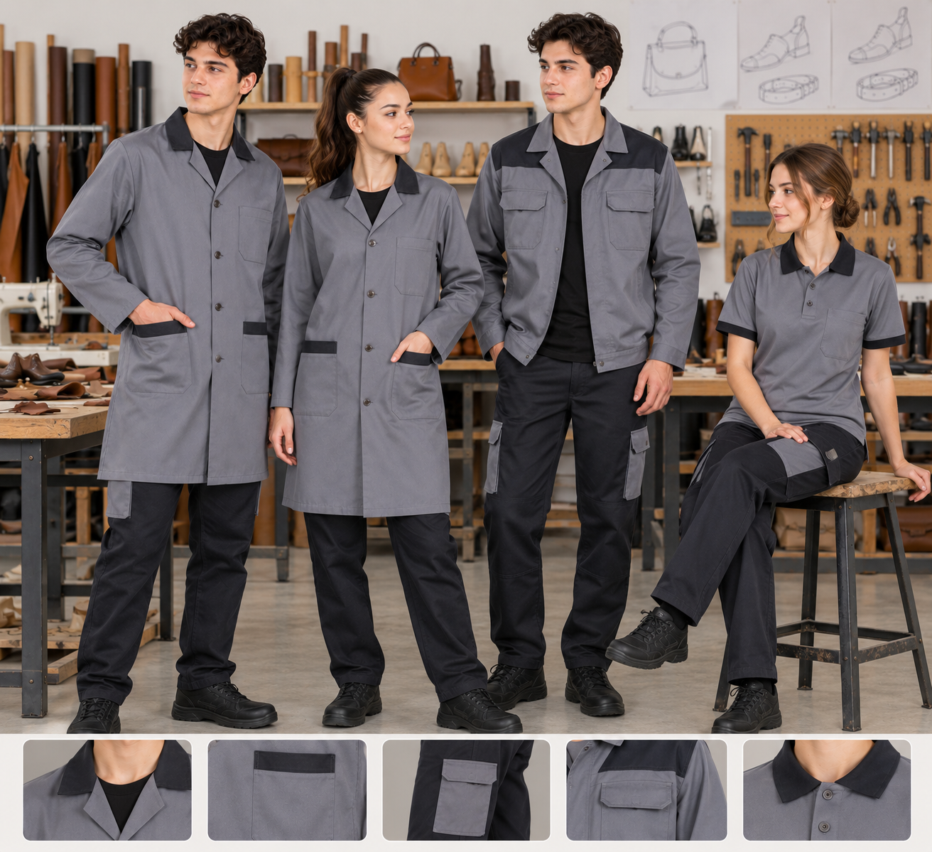 Ayakkabı ve Saraciye Teknolojisi iş önlüğü modelleri, dayanıklı kumaş ve kuruma özel üretim avantajıyla Krallar Tekstil’de.